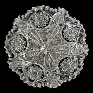 Vintage MCM Mid-Century Modern Hand Cut Lead Crystal Bowl Candy Heavy Dish